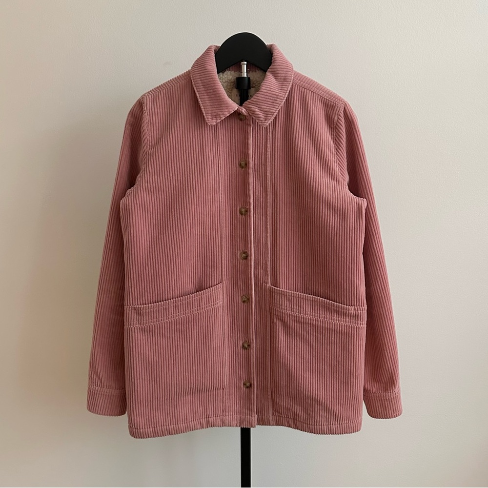 Sézane Will Pink Cotton Corduroy Sherpa Lined Collared Barn Coat Size XS